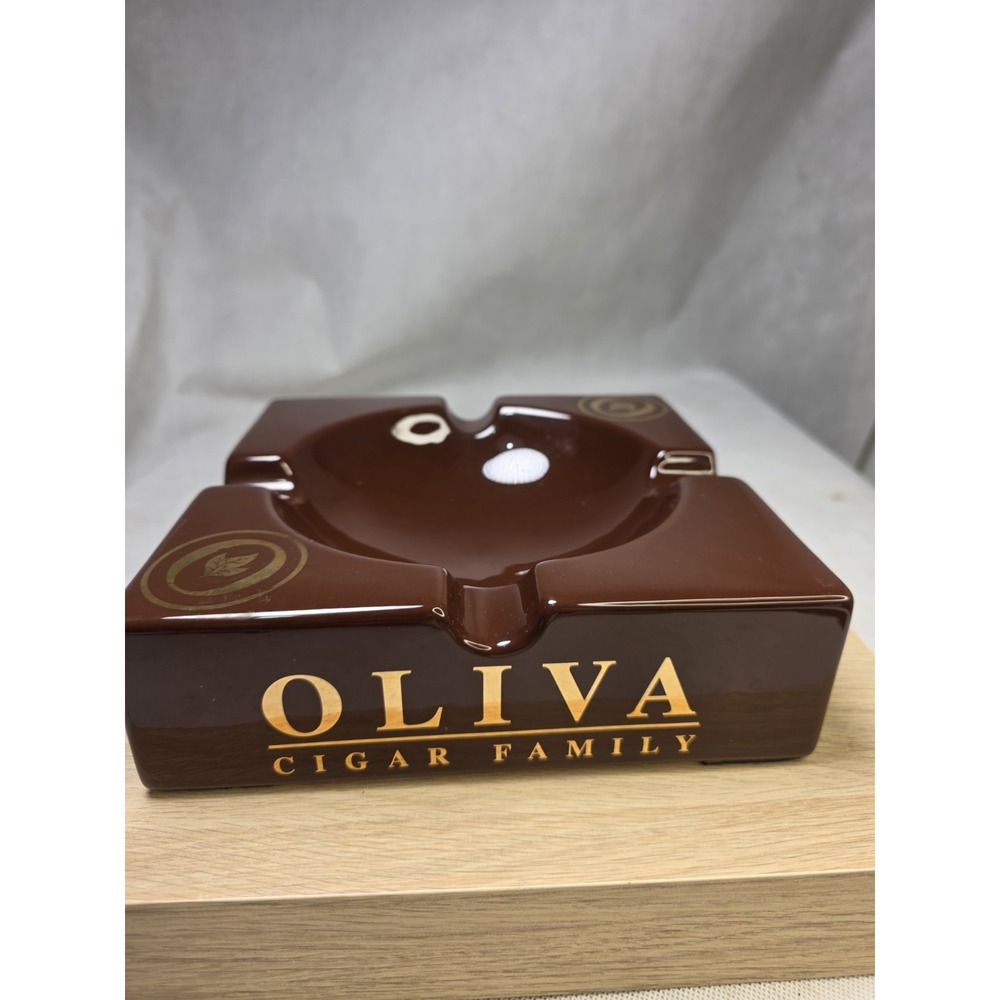 Oliva Family of Cigars Large Square Brown Ceramic Cigar Ashtray